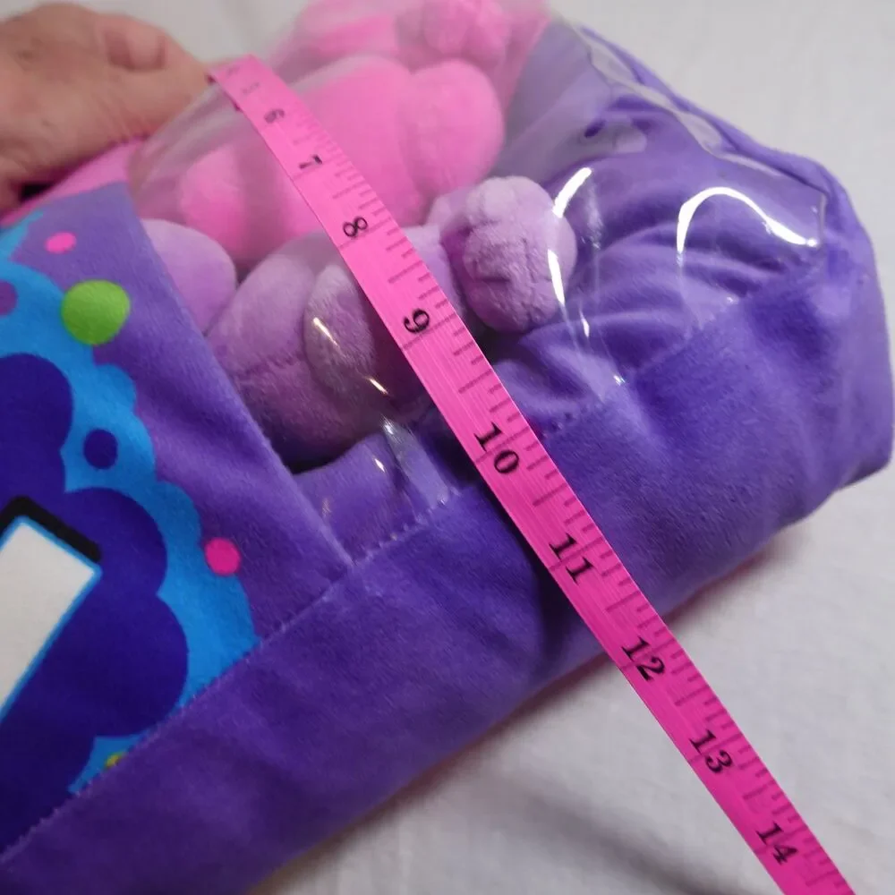 Nerds Throw Pillow With 4 Mini Plush Piece Inside Purple Pink 18 Inch  X 10 Inch